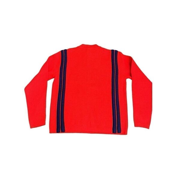 Vintage 80’s Wool Ski Sweater Red W/ Blue Stripping Mock Neck Men’s M - Picture 2 of 12